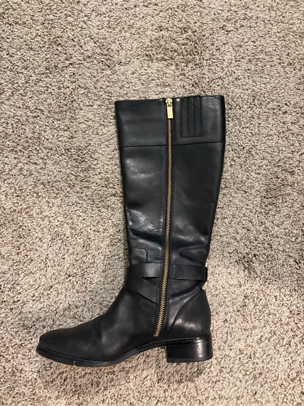 Michael Kors Black Leather Mid-Calf Boots with Gold MK Accent